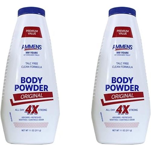 Ammens Body Powder Original – Talc-Free Clean Formula, All-Day 4X Strong Protection, 11 oz (Pack of 2)