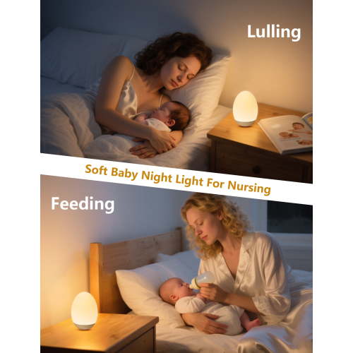 Night Light for Kid, Egg Light for Nursery with 7 RGB Colors Changeable & Stepless Dimming, Rechargeable Breastfeeding Light with 1h Timer & Touch Control, Portable Night Lights for Babies BPA Free