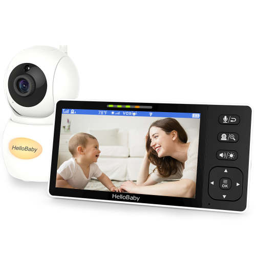 (Newest Model) HelloBaby 720P 5.5'' HD Video Baby Monitor No WiFi, Remote Pan Tilt Zoom Baby Monitor with Camera and Audio Wide View Range, 1080P Camera, Night Light, Hack Proof, 4000mAh Battery, Time&Clock