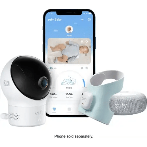 eufy - S340 Smart Sock WiFi Baby Monitor with Receiver, Pan & Tilt 2K Camera, and Customizable Wellness Tracker - Blue