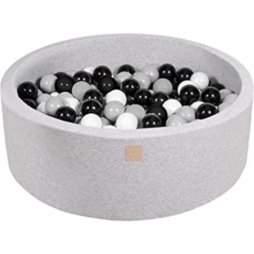 MEOWBABY Foam Ball Pit 35 x 11.5 in /200 Balls Included ∅ 2.75in Round Ball Pit for Baby Kids Soft Children Toddler Playpen Made in EU Light Grey: White/Grey/Black