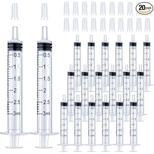 20 Pack 1ml Syringe with Cap for Liquid, 1cc Plastic Small Syringes with Cover, Non-Sterile, No Needle