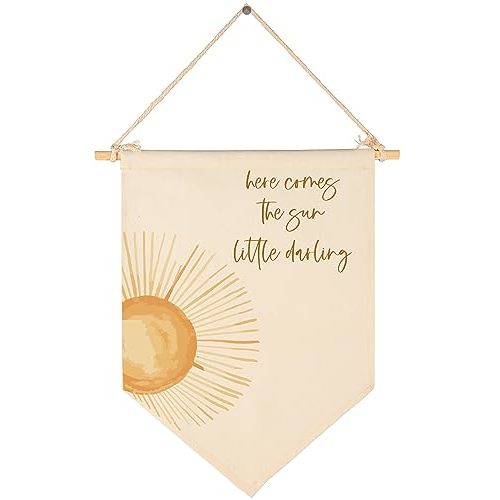 Here Comes the Sun,Little Darling-Sunshine Decor-Baby Flag Presents Shower-Flag Decor Gifts for Baby Boys Girls Kids-Banner Wall Sign Gifts for Nursery Kids Room Playroom Bedroom Front Door