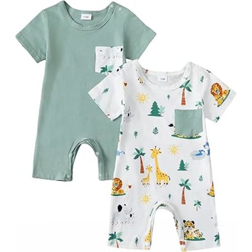 Infant Baby Boy 2-Pack Short Sleeve Bodysuits Soft Rompers Summer Clothes 0-18 Months