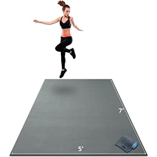Gorilla Mats Premium Large Exercise Mat – 7' x 5' x 1/4" Ultra Durable, Non-Slip, Workout Mat for Instant Home Gym Flooring – Works Great on Any Floor Type or Carpet – Use With or Without Shoes
