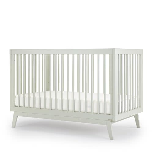 dadada Baby Soho 3-in-1 Convertible Crib to Toddler Bed – Wooden Crib Made in Italy, GREENGUARD Gold Certified Small Baby Crib – Baby-Safe Finish, Modern Design (Sage)