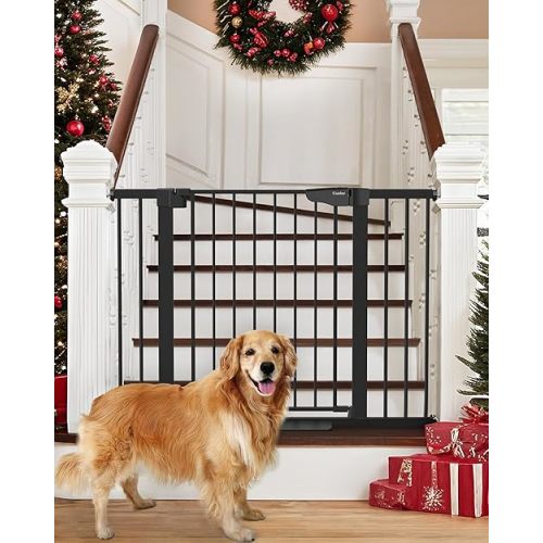 Cumbor Baby Gate for Stairs, 29.7-46" Mom's Choice Awards Winner-Auto Close Dog Gate for the House, Easy Install Pressure Mounted Pet Gates for Doorways, Easy Walk Thru Wide Safety Gate for Dog, Black