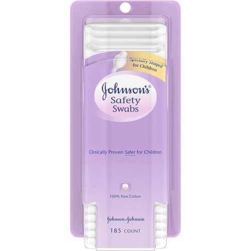 Johnson's Safety Ear Swabs for Babies and Children made with Non-Chlorine Bleached Cotton for a Gentle Clean, 185 ct (Pack of 2)