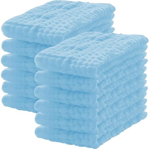 12 Pack Muslin Burp Cloths 100% Cotton Muslin Cloths Large 20''x10'' Extra Soft and Absorbent Baby Burping Cloth - Aqua - 10x20 Inch (Pack of 12)