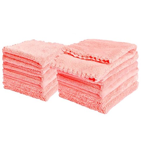 Kyapoo Baby Washcloths 12 Pack 12x12 Inches Microfiber Coral Fleece Extra Absorbent and Soft for Newborns, Infants and Toddlers-Pink
