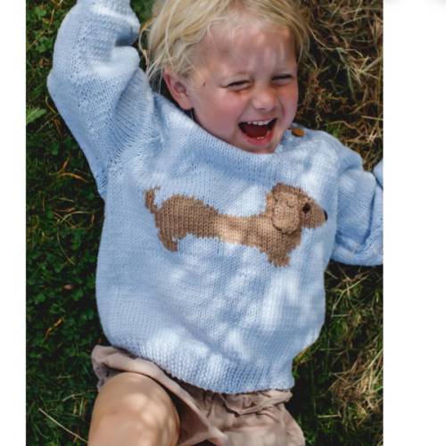 CHILDS Hand KNITTED Dachshund Sausage Dog JUMPER - 6 Colours - Ages Birth to 8 years - Pure Merino Wool