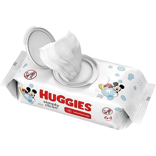Huggies Simply Clean Fragrance-Free Baby Wipes, Unscented Diaper Wipes, 1 Flip-Top Pack (64 Wipes Total)