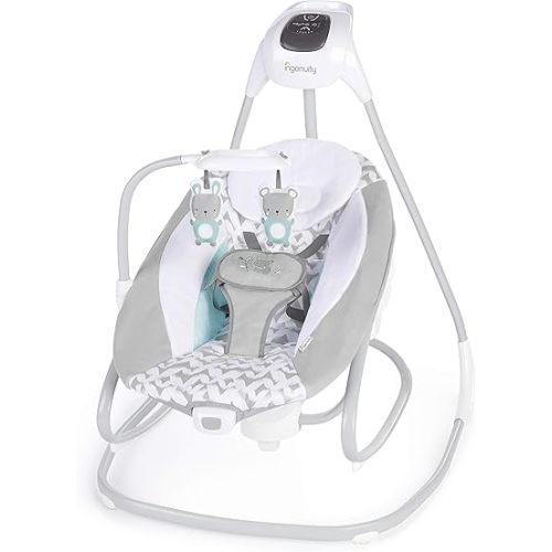 Ingenuity 2-in-1 SimpleComfort Lightweight Compact 6-Speed Multi-Direction Baby Swing & Rocker, Vibrations & Nature Sounds, 0-9 Months 6-20 lbs (Raylan)