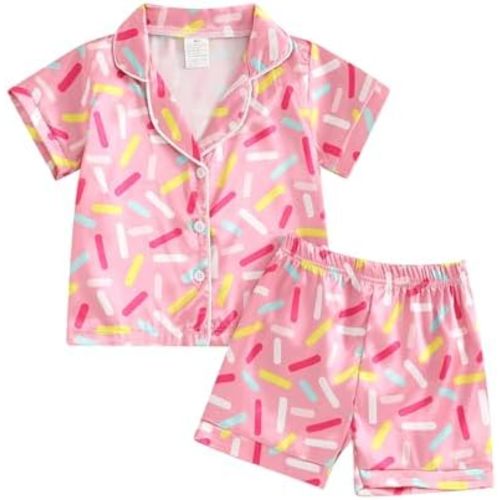 Toddler Baby Kids Satin Summer Pajamas Set Short Sleeve Button-Down Pajamas Top Pants 2Pcs Loungwear Sleepwear Pjs