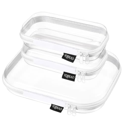 YQBRAO Clear Hard Shell Organizer Cases, 3-Pack, White | Rigid 1.2 mm clear PET organizers with multi-size design for travel, home storage, and everyday essentials.
