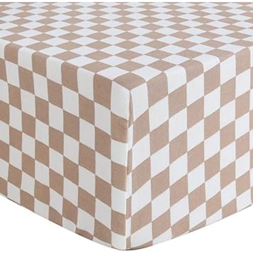 LifeTree Fitted Crib Sheets for Boys Girls & Unisex, Muslin Baby Sheet Fits Standard Crib and Toddler Mattresses, Checkered Print, Viscose from Bamboo Cotton, Soft, Breathable, 28in x 52in