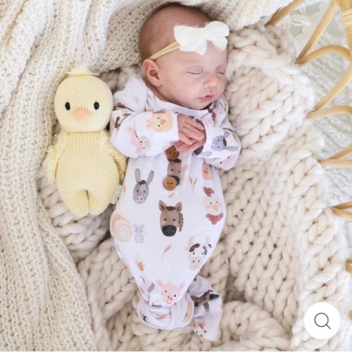 Barnyard Buddies Newborn Baby Knot Gown & Hat Set | Caden Lane