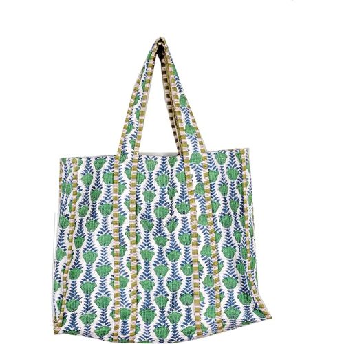 Quilted Cotton Handprinted Reversible Large multicolor Floral Tote Bag