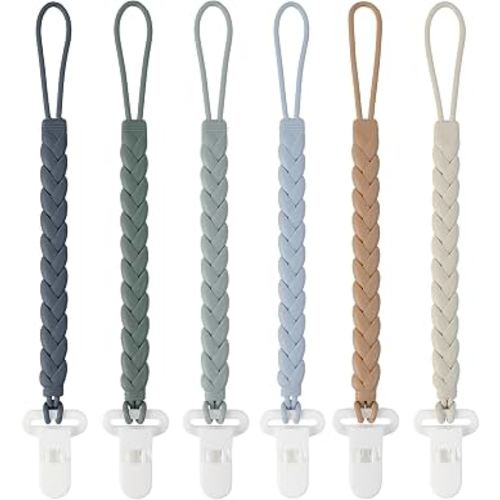 Amazon.com : 6-Pack Silicone Pacifier Clips with a Woven Rope Shape for Baby Boys and Girls - Flexible and Rust-Free Holders for Teething Relief and Baby Essentials, Safe for Newborns (Grey) : Baby