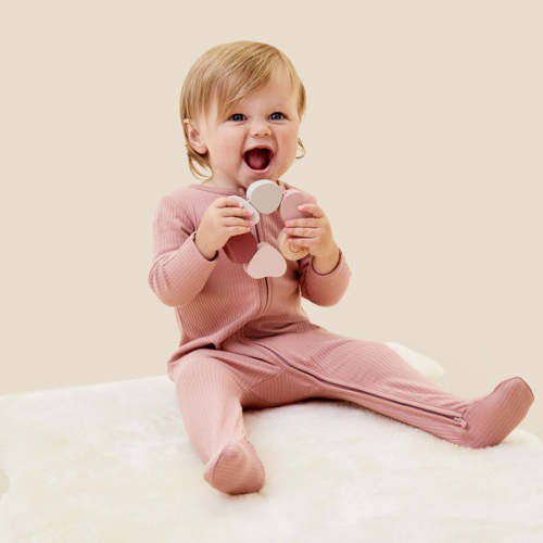 Newborn, Rose - Ribbed Clever Zip Footed Baby Pajamas