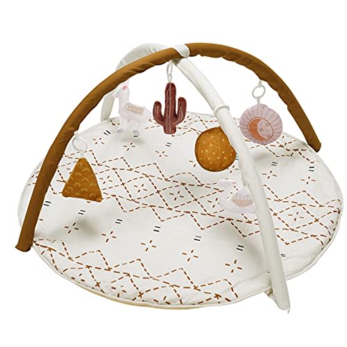 Baby Play Mat, Macrame Activity Gym Stage-Based Sensory and Motor Skill Development Language Discovery Baby Play Gym and Playmats for Newborn with 6 Featured Toys Thicker and Non Slip Mat Washable