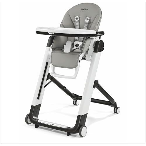 Peg Perego Siesta, Grow With Baby Folding High Chair & Recliner, Height Adjustable, Quick Clean & Easy Push Wheels For Babies & Toddlers, Made in Italy, Ice (Grey)
