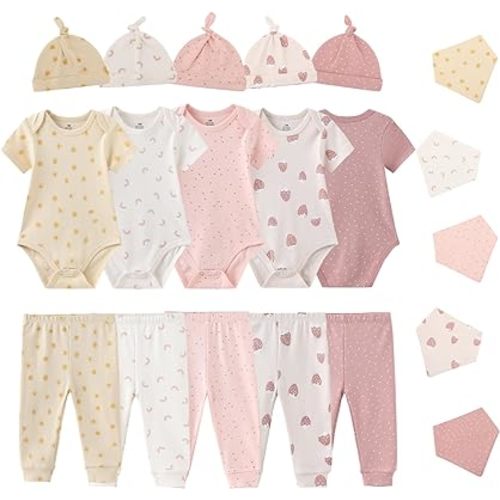 Baby Short Sleeve Jumpsuit Essentials Infant Clothing Set 20-Piece for Boys and Girls