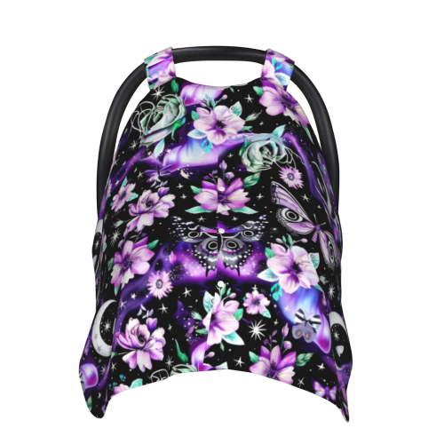 Car Seat Cover Baby - Pink purple rainbow flower butterfly Carseat Covers Baby for Girl Boy, Lightweight Newborn Car Seat Canopy Breathable Soft Infant Car Seat Cover