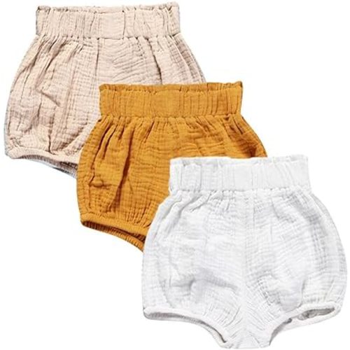 MYGBCPJS Baby Girls Boys 3 Pack Cotton Linen Blend Cute Bloomer Shorts Loose Harem Shorts - 3-6 Months - As Picture3