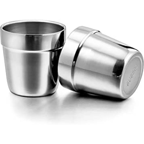 E-far Metal Cups for Kids Baby, 6 Ounce Stainless Steel Insulated Cups for Toddler Children, Training & Transition, Double Wall & Shatterproof, Mirror Polished & Dishwasher Safe - 2 Pack