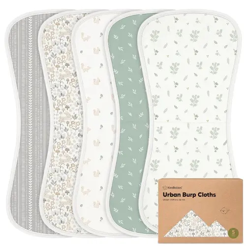Organic Burp Cloths Baby Boy & Girl - 5-Pack Super Absorbent Cotton Burping Cloths for Babies, Soft & Plush Newborn Spit Up Rags, Infant Towels for Milk Spit Up, Unisex, Large 21" x 10" (Prairie)