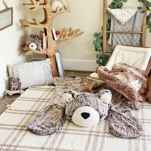 Nursery Rug, Regular Size Brown Beige Frosted Minky Bear Rug, Woodland Nursery Rug by ClaraLoo Creations
