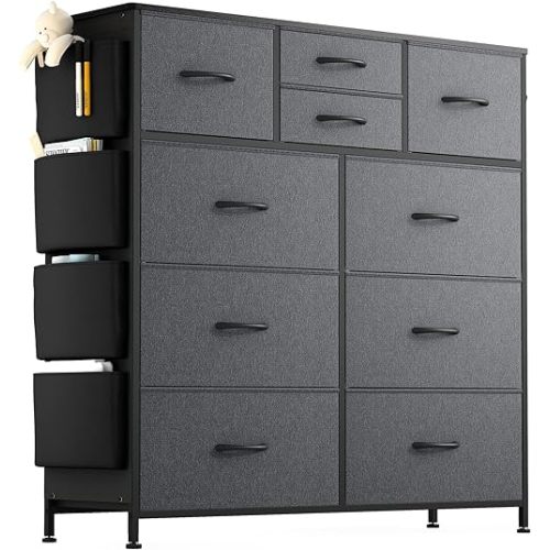 Lulive Dresser for Bedroom with 10 Drawers, Chest of Drawers Fabric Storage Tower, Organizer Unit for Living Room, Hallway, Closet