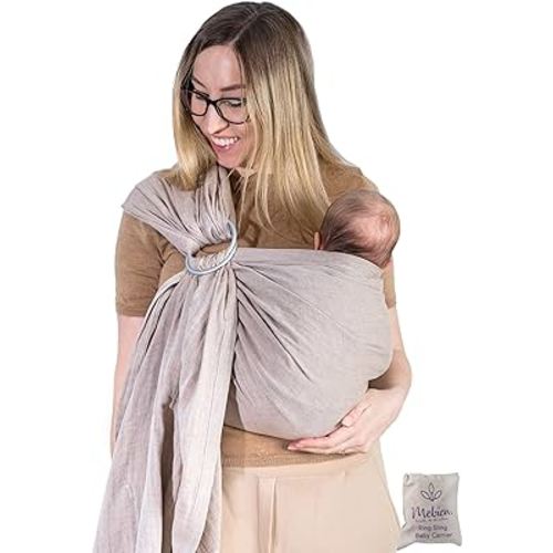 Baby Sling and Ring Sling 100% Cotton Muslin, Ring Sling Baby Carrier Front and Chest Newborn Carrier Baby Carrier Wrap, Toddler Carrier (Sand)