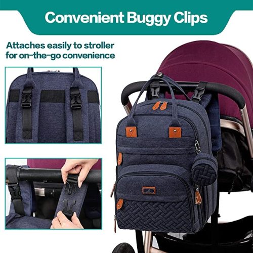 BabbleRoo Baby Diaper Bag Backpack - Waterproof Travel Tote with Changing Pad, Stroller Straps & Pacifier Case - Unisex, Navy Blue - Polyester
