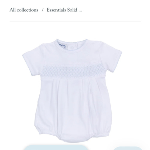 Essentials Solid Smocked Bubble - White Blue