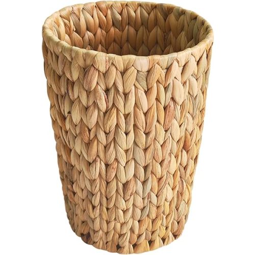 Wicker Trash Can,Small Bathroom Trash Can,Water Hyacinth Wicker Waste Basket for Bathroom,Boho Waste Basket for Bedroom,Home Office,Compact Spaces(2 Gallon Round)