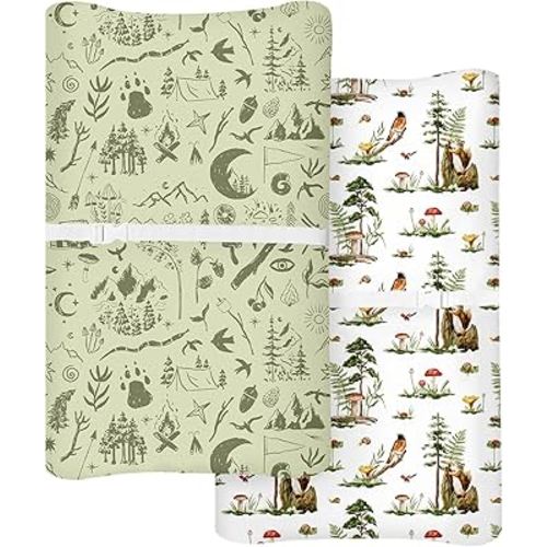 Changing Pad Cover for Baby Boys Girls 2 Pack, Fits Standard 32”×16” Changing Table Pads, Silky Breathable Stretch Knit, Machine Washable (Bear Tracks)