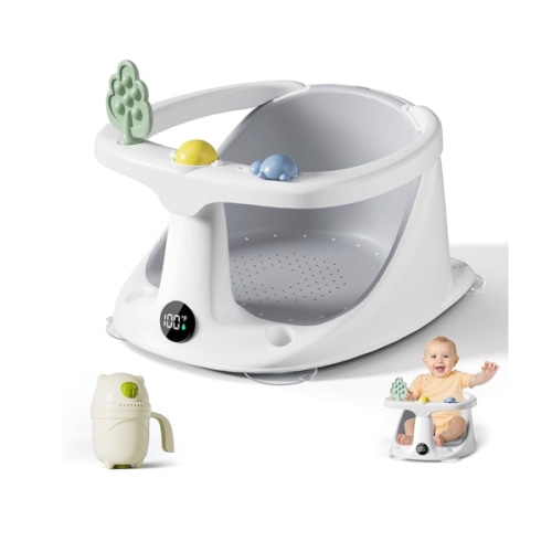 Baby Bath Seat for Babies 6 Months & Up - Bathtub Seats for Babies Sitting Up with Rinse Cup, Non-Slip, Comfortable, Infant Bath Essentials, Gray