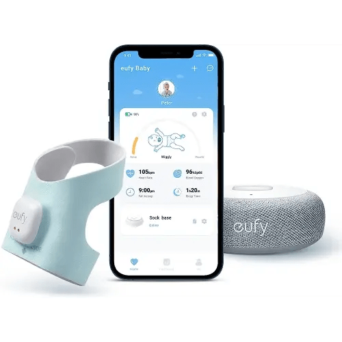 eufy Baby Smart Sock Baby Monitor with 2.4 GHz Wi-Fi, Track Sleep Patterns, Naps, Heart Rate, and Blood Oxygen Levels, 2K Camera, AI Cry Detection, Pan and Tilt, No Monthly Fee
