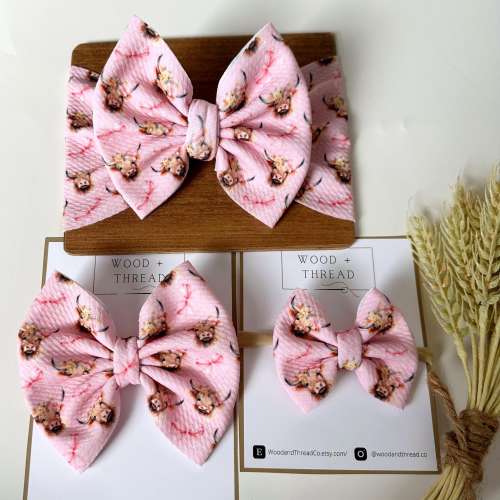 Western Baby Bow | pink cow hair Bow | Cowgirl toddler Bow | Rodeo baby Outfit | longhorn bow | Cow print Bow | Western hair bow | headwrap
