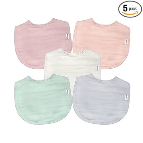 Green Sprouts Absorbent Organic Cotton Muslin Bibs, 5-Pack - Rose