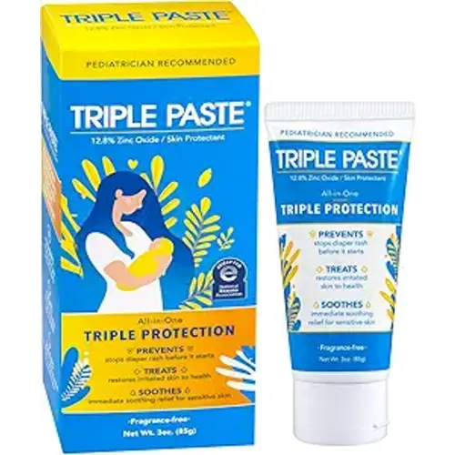 Triple Paste Diaper Rash Cream for Baby - 3 oz Tube – Zinc Oxide Ointment Treats, Soothes & Prevents Diaper Rash, Pediatrician-Recommended Hypoallergenic Formula, Baby Essentials for Daily & Overnight