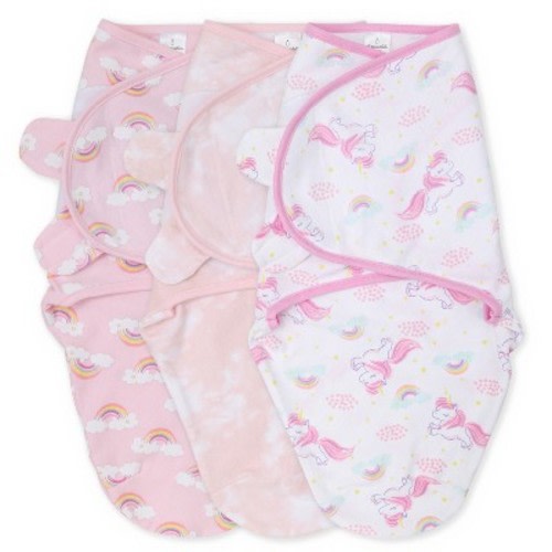 The Peanutshell Rainbow Unicorn Swaddle Wrap - S/M 3pk