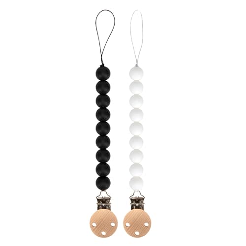 Silicone Pacifier Clip Holder for Baby, Fits Most Pacifier Styles, BPA-Free, 2 Pack (Black & White)