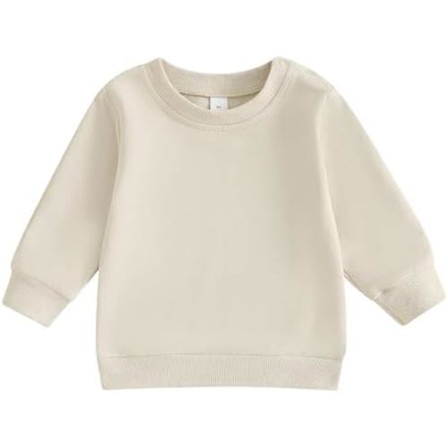 Toddler Baby Boy Girl Long Sleeve Crewneck Pullover Sweatshirt Sweater Outfits Solid Color Casual Clothes