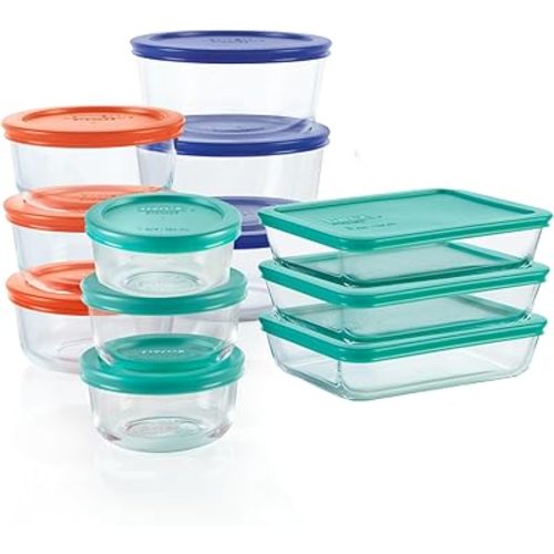 Pyrex Simply Store 12-Pack Mixed Sized Glass Food Storage Set, Round & Rectangular Containers With Lids, BPA-Free, Dishwasher & Microwave Safe