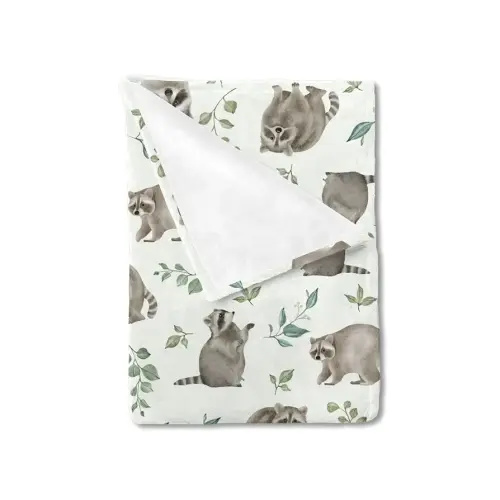 Watercolor Raccoon Green Leaves Baby Blanket for Boy Girl Raccoon Boho Retro Leaf Flannel Swaddle Blanket Soft Receiving Blankets for Toddler Baby Nursery Bed Blanket Stroller Crib Playmat 40x50