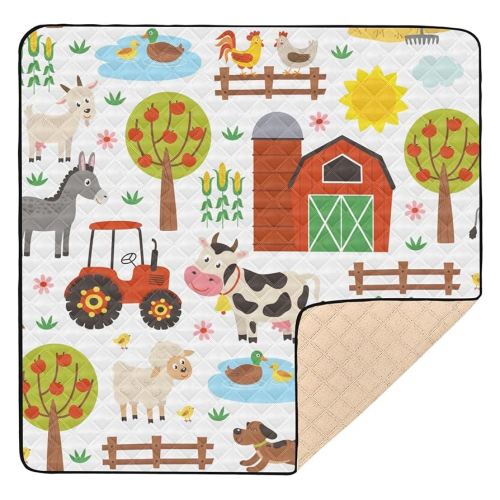 Farm Animals Baby Play Mat 50x50 Inch One-Piece Soft Crawling Mat Waterproof Playmat with Non-Slip Bottom for Babies, Toddlers, and Infants