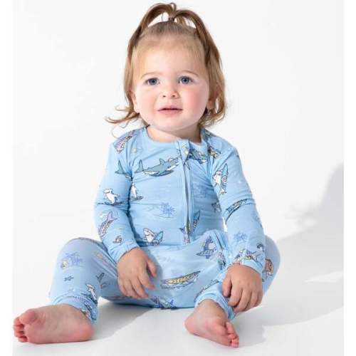 Shark School Bamboo Convertible Footie, Blue - Bellabu Bear | Maisonette